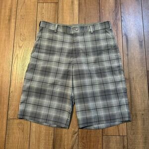 Nike Golf Shorts Men's Size 32 Gray Plaid Chino Tour Performance Dri-Fit‎
